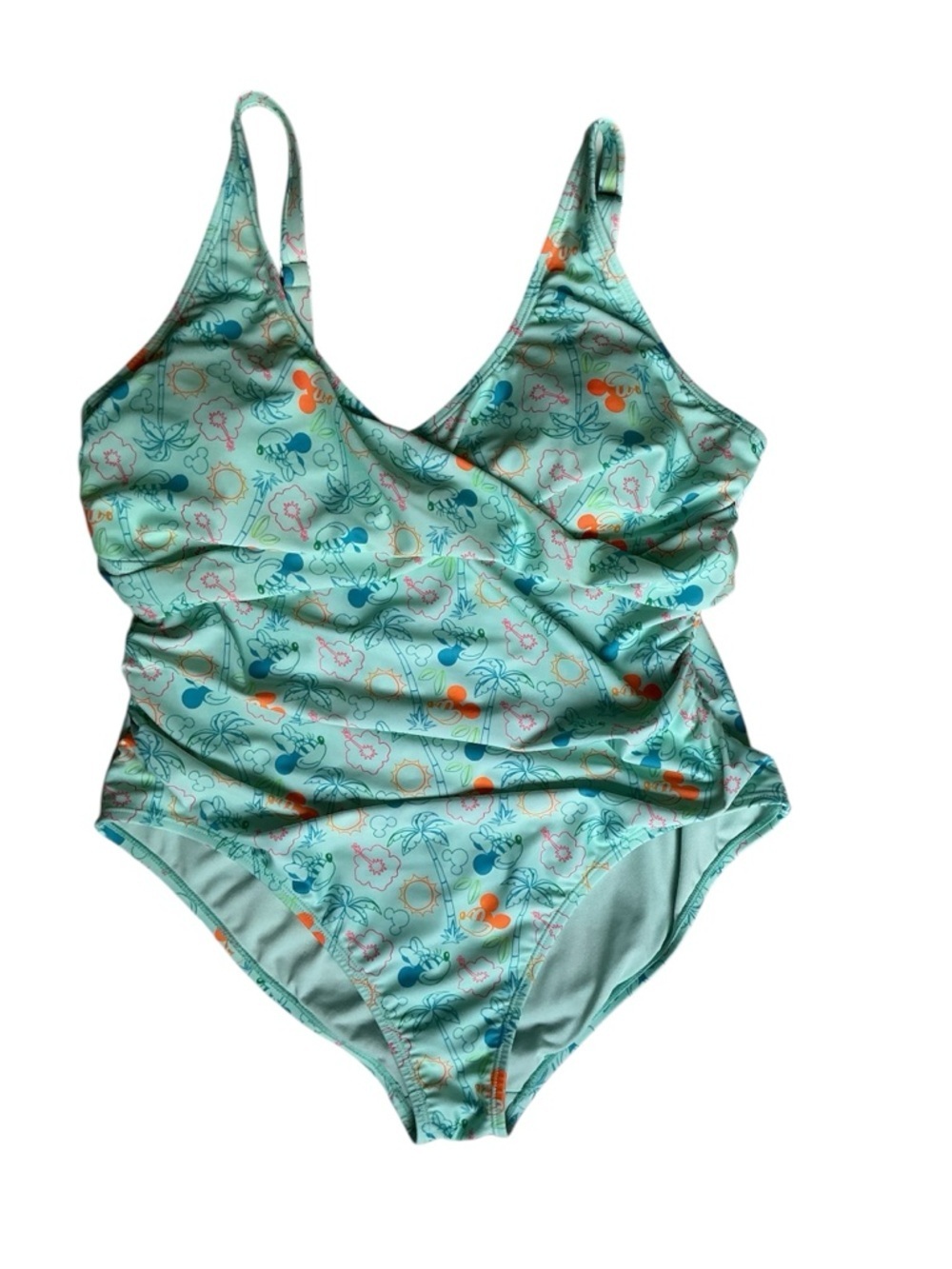 Disney Mint Floral & Character One-Piece Swimsuit with Orange Accents